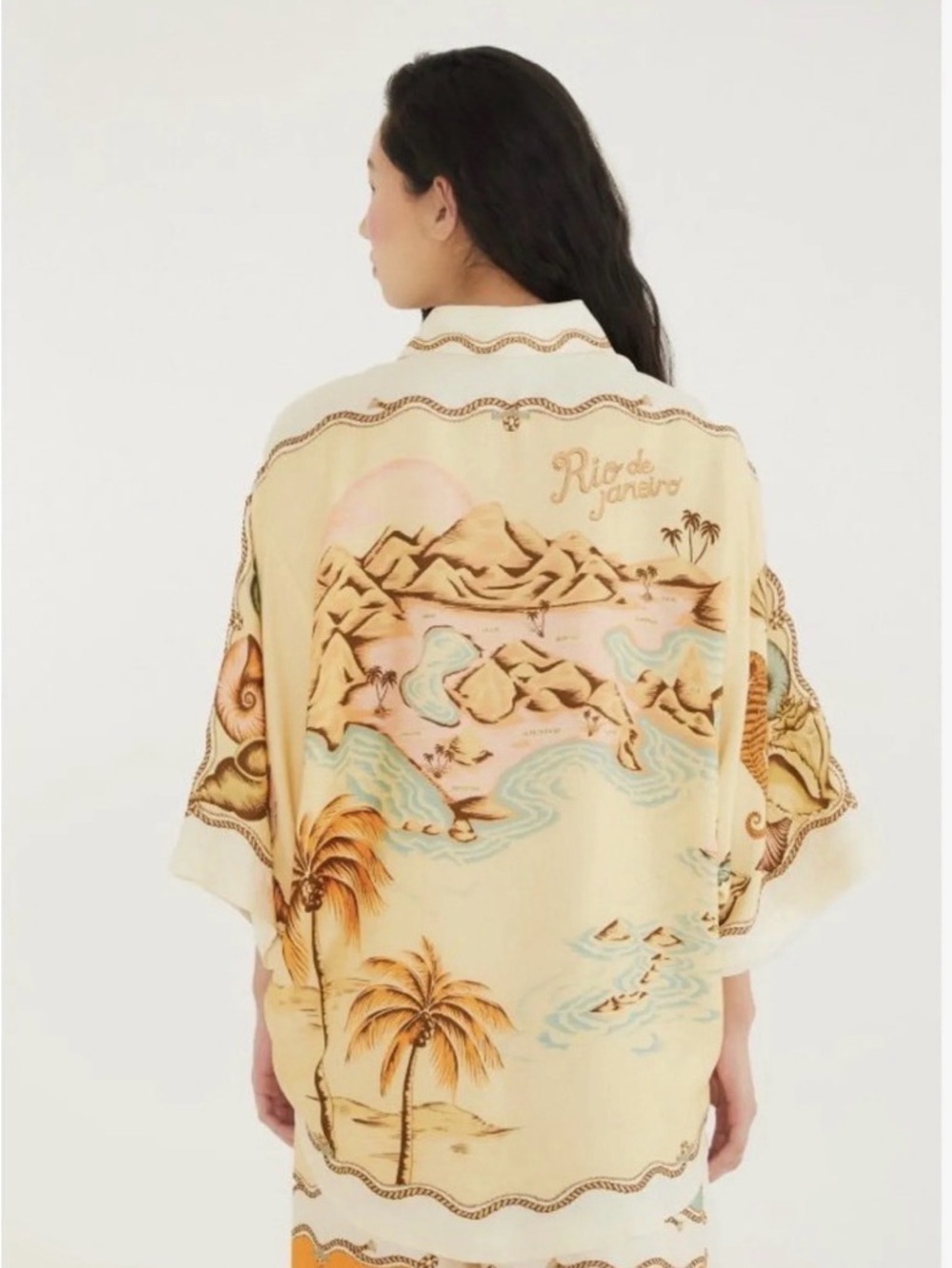 New With Tags Farm Rio "Rio Map" Button Up Shirt, Size Small (Oversized) - Picture 2 of 6